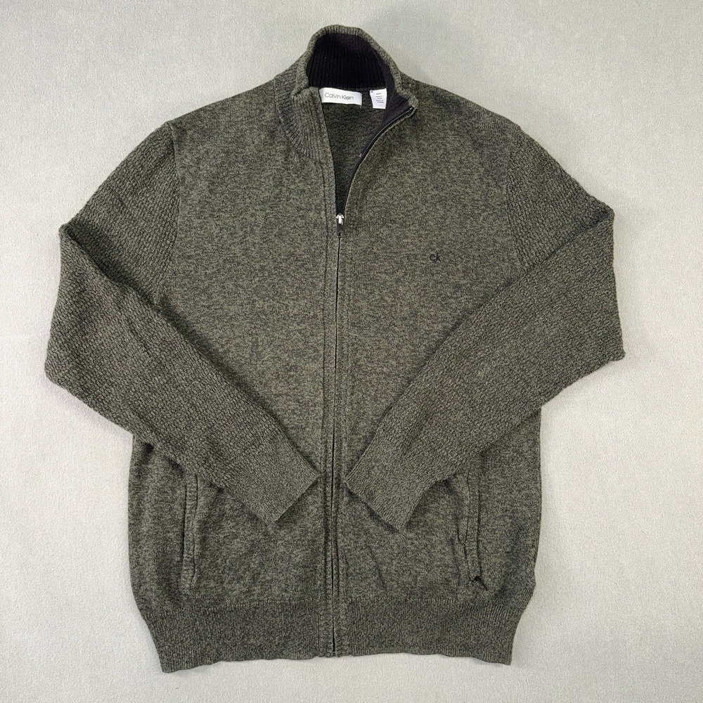 Men's Calvin Klein Long Sleeve Full Zip Cardigan Mock Neck Sweater Green Size M